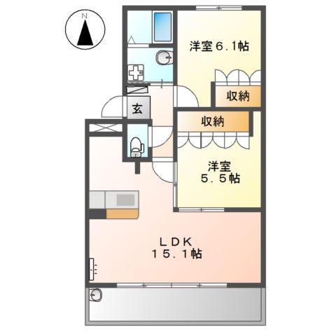 フォレストヴィラ長良(2LDK/3階)の間取り写真
