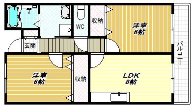 セジュール(2LDK/3階)の間取り写真