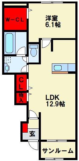 ティーダ感田A(1LDK/1階)の間取り写真