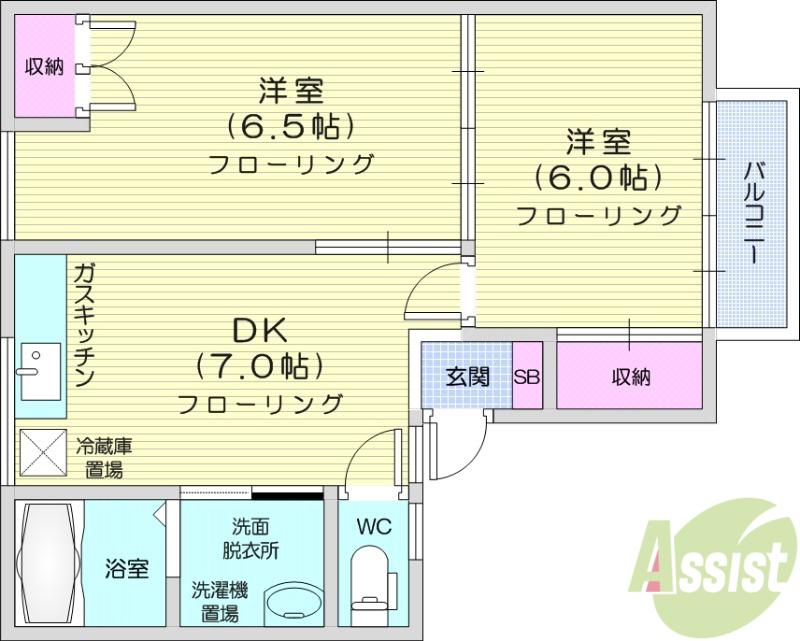 コーポ桜木(2DK/2階)の間取り写真