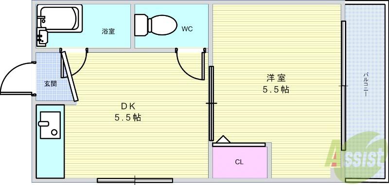 箕面コスモビル(1DK/2階)の間取り写真