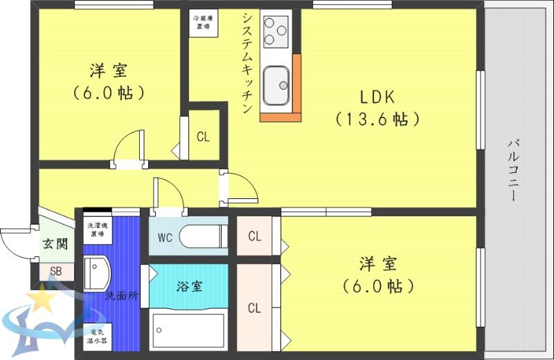 シャトーアネックス(2LDK/1階)の間取り写真