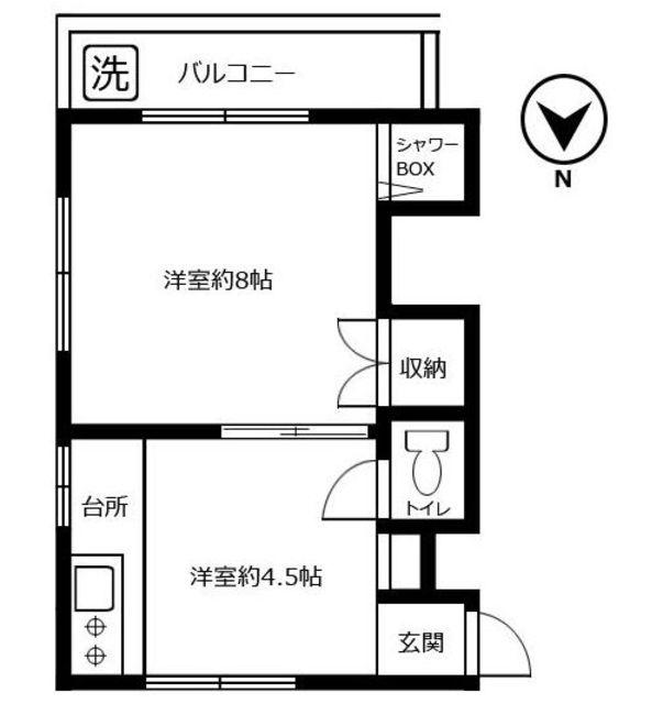 小森アパート(1DK/2階)の間取り写真