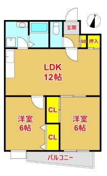 ウエストビレッジ春日(2DK/3階)の間取り写真