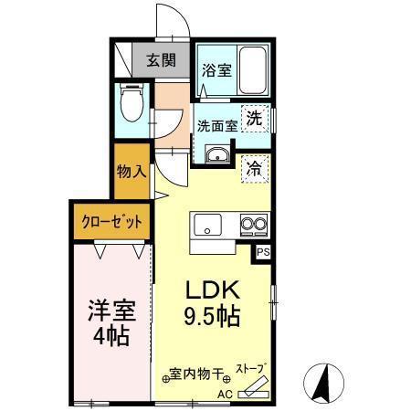 グレイスI(1LDK/1階)の間取り写真