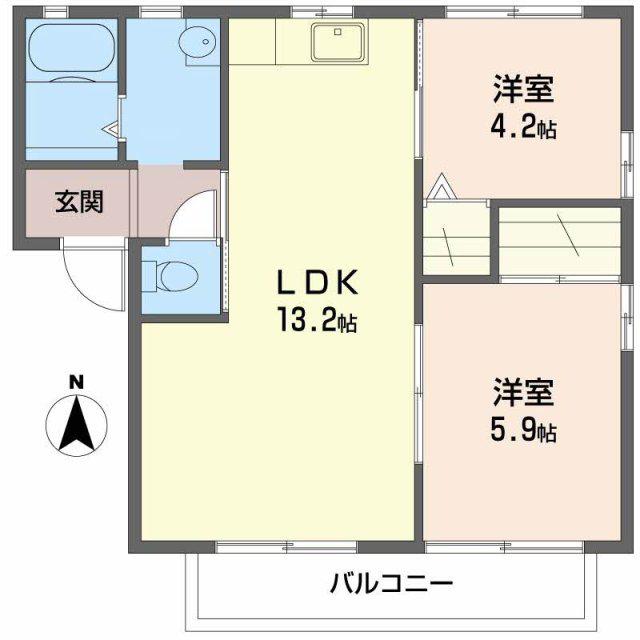 ディアス花北(2LDK/2階)の間取り写真