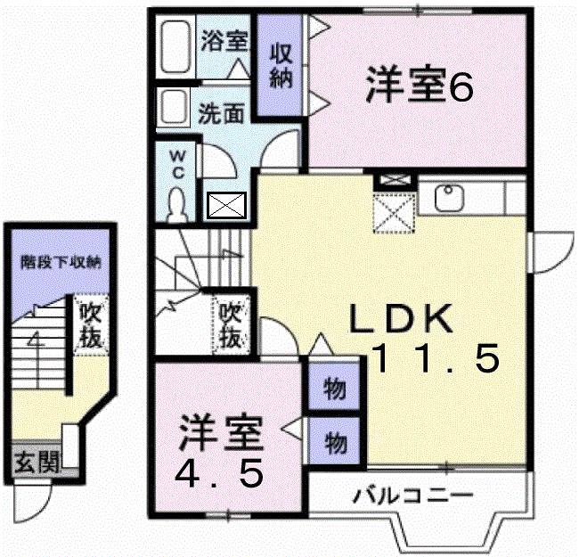 ビオトープA(2LDK/2階)の間取り写真