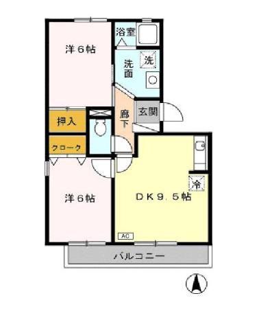 オーシャンヒルズD(2DK/1階)の間取り写真