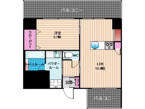 パレフェリシア(1LDK/6階)の間取り写真