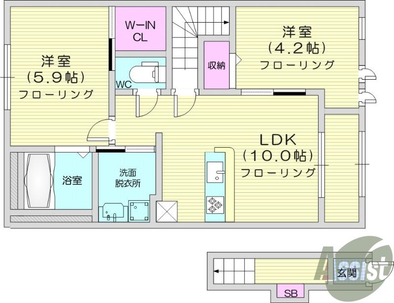クレストコート(2LDK/2階)の間取り写真
