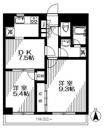 ドエル関町(2DK/3階)の間取り写真