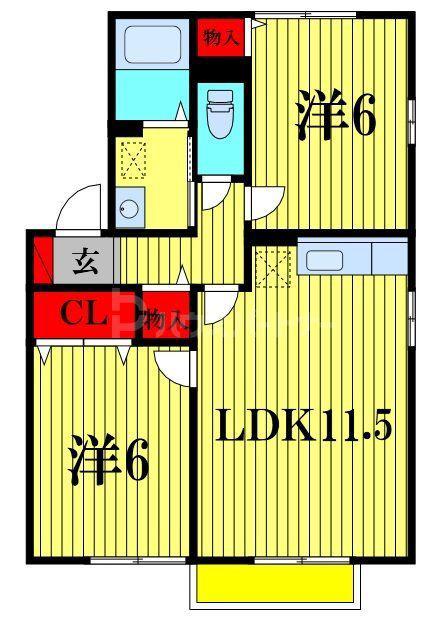 カームヒルズ(2LDK/1階)の間取り写真