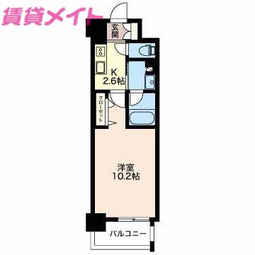 プレスタンテK.S(ワンルーム/6階)の間取り写真