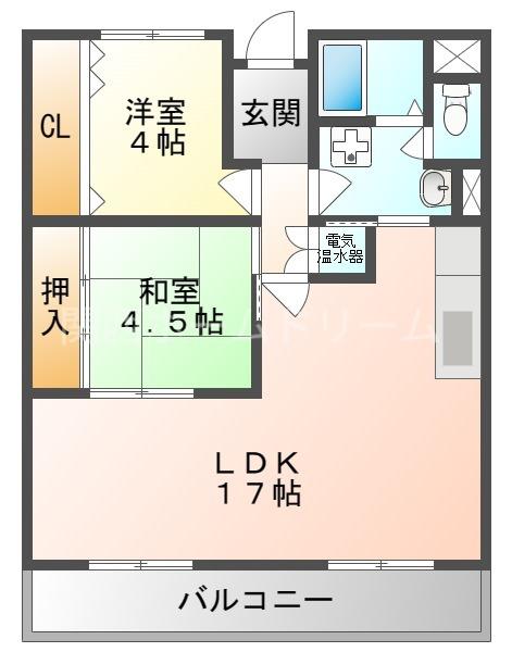 JR片町線 四条畷駅 徒歩23分 4階建 築35年(2LDK/4階)の間取り写真