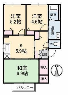 コーポ中的場Ⅱ(3K/1階)の間取り写真