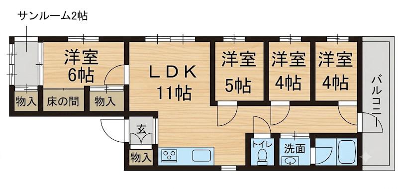 ナンブマンション(4LDK/2階)の間取り写真