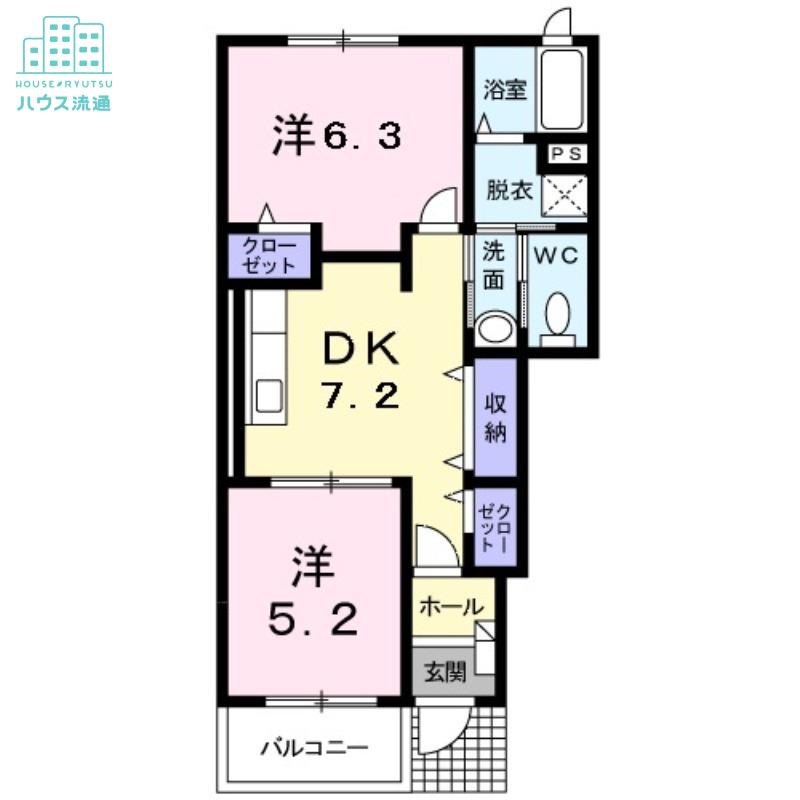 ソレアードIV(2DK/1階)の間取り写真