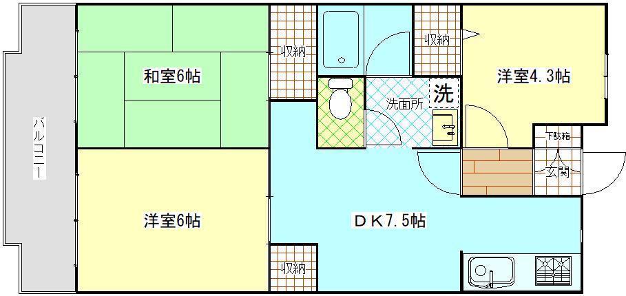 ウィステリアハウス(3DK/1階)の間取り写真