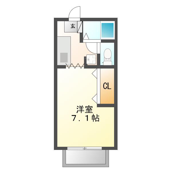 サザンクロス市寺B (1K/2階)の間取り写真