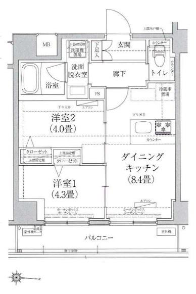 ティモーネグランデ錦糸町(2DK/3階)の間取り写真