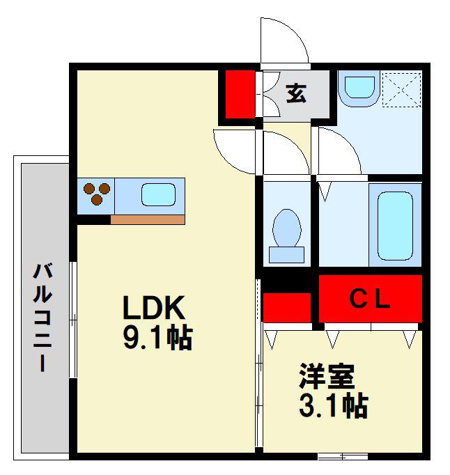 D-ROOM戸畑(1LDK/3階)の間取り写真