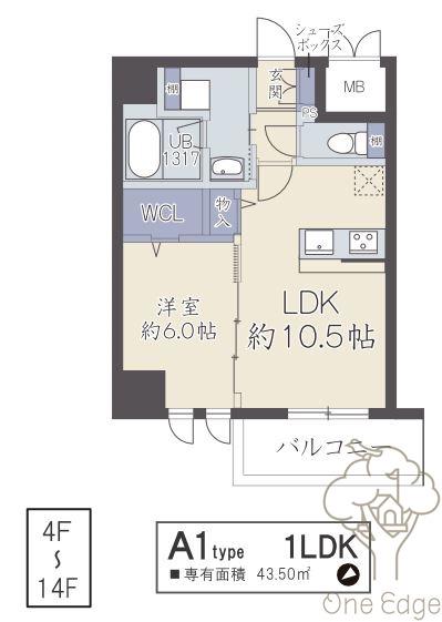 ヴィヴィフルヤ豊崎(1LDK/12階)の間取り写真
