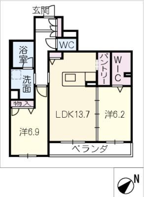 シャーメゾンARTSY(2LDK/2階)の間取り写真