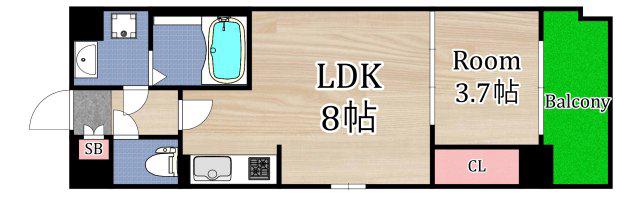 プロシード大阪イーストアクア・ラ・フォンテ(1LDK/6階)の間取り写真