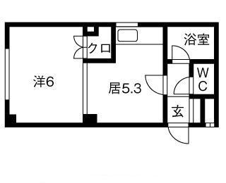 Uハウス北26条(1DK/4階)の間取り写真