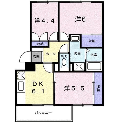 ニューエルディム花水木B(3DK/3階)の間取り写真