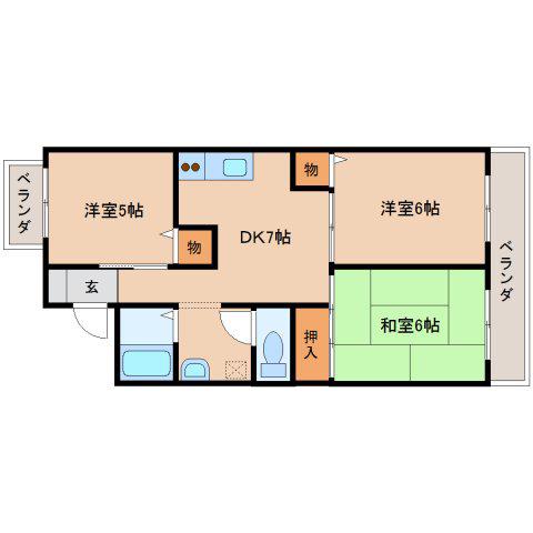 レスポワールI(3DK/2階)の間取り写真