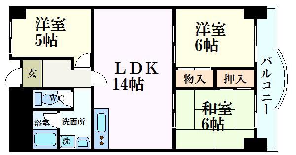 Kプラザ(3LDK/6階)の間取り写真