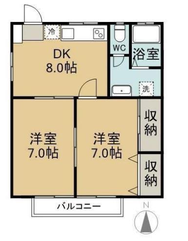 シャンポールIII(2DK/2階)の間取り写真