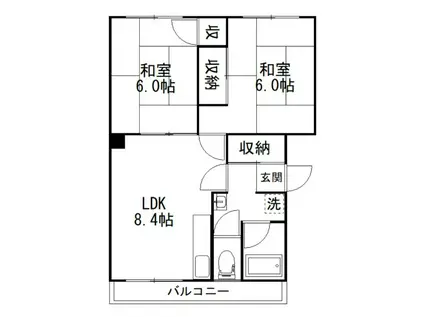 春採ハイツ(2LDK/3階)の間取り写真
