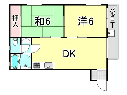 イスズハイツベル苦楽園P-1(2LDK/2階)の間取り写真