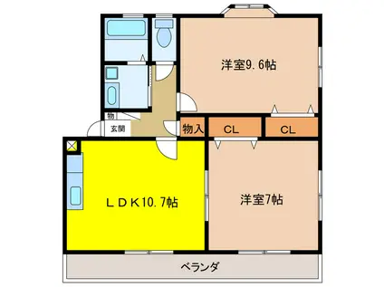 レディアンスS(2LDK/2階)の間取り写真