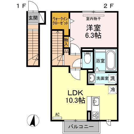 ジーニアスII(1LDK/2階)の間取り写真