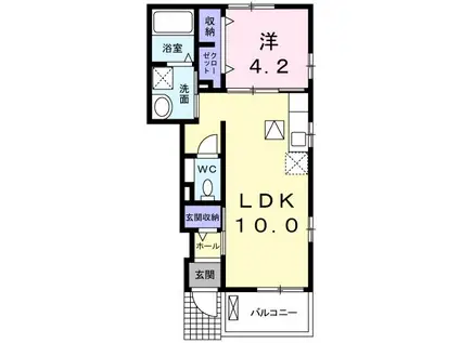 ラ・リヴィエールII(1LDK/1階)の間取り写真