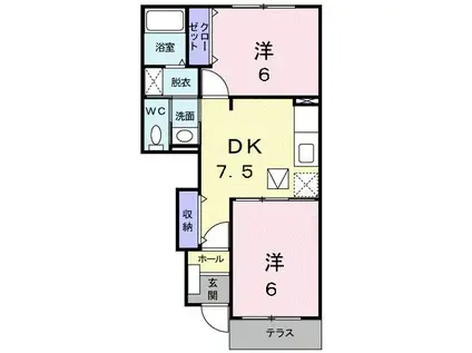 ワンダフルTKII(2DK/1階)の間取り写真
