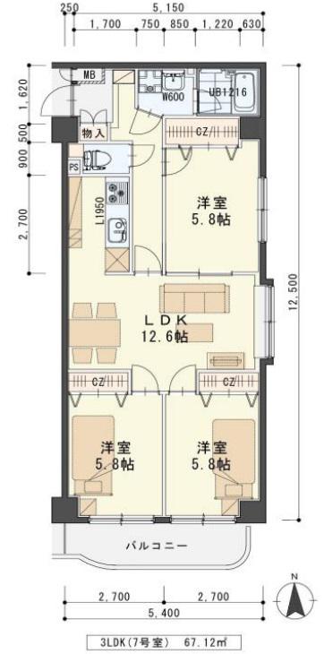 エクセレント岩沼(3LDK/5階)の間取り写真