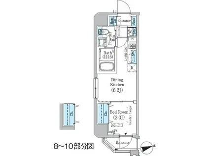 プライムブリス東中野駅前(1DK/10階)の間取り写真