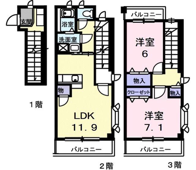 グランメール勝田(2LDK/2階)の間取り写真
