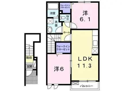 エンブレイス ゼファー(2LDK/2階)の間取り写真