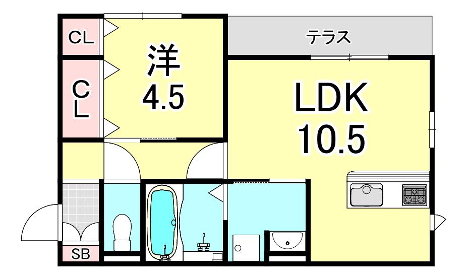 アクシス西宮北口(1LDK/1階)の間取り写真