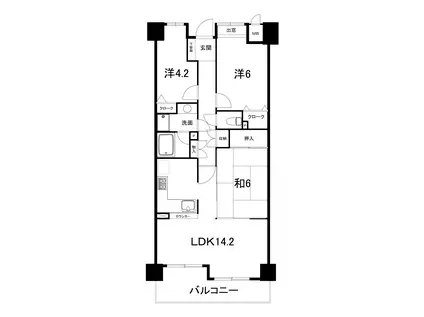 草津パーク・ホームズ(3LDK/4階)の間取り写真