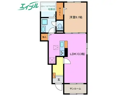 プラネット 寺ノ前(1LDK/1階)の間取り写真