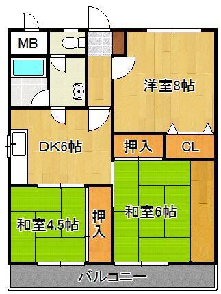 サンコスモス京良城(3DK/3階)の間取り写真