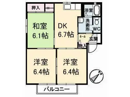 フォーレスODA A棟(3DK/1階)の間取り写真