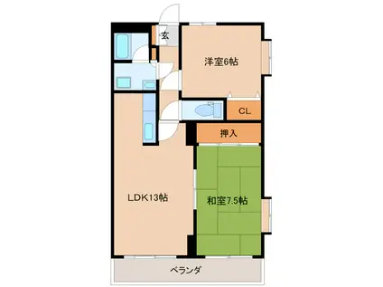 ロイヤルハイツ鶴羽田(2LDK/2階)の間取り写真