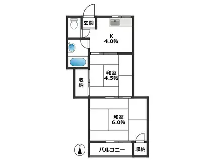 メリーハイツ(2K/1階)の間取り写真